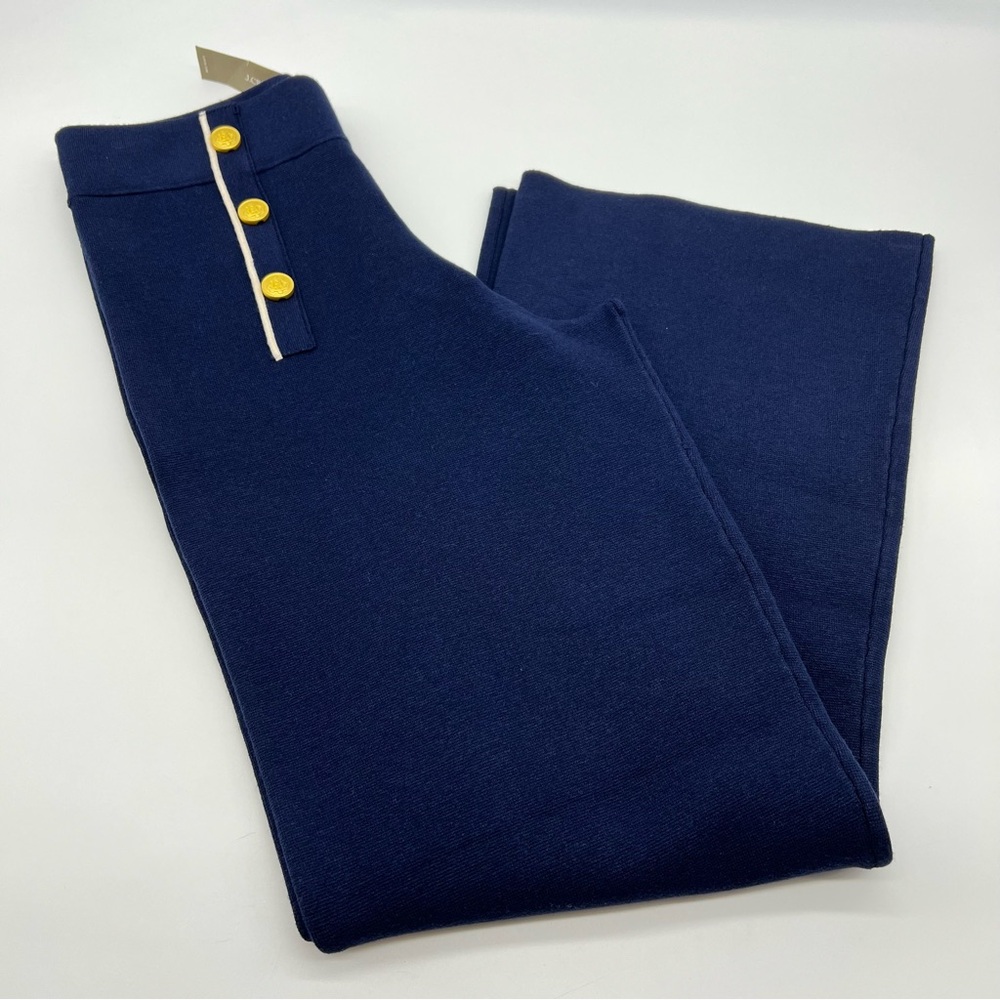 J. Crew Navy w/White Trim Wide Leg Knit Pants w/Gold metallic Buttons-Size S